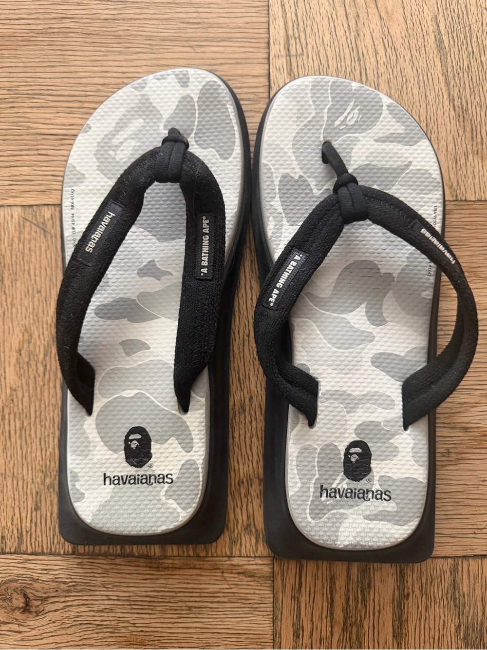 Havaianas x Bape Men Gray Camo Flip Flops with Black Straps